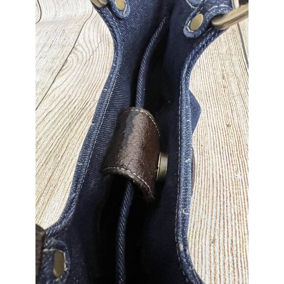 Vtg Y2K Small Denim Handbag Faux Leather Lace Up Front Blue Jean Shoulder Bag - Picture 13 of 15